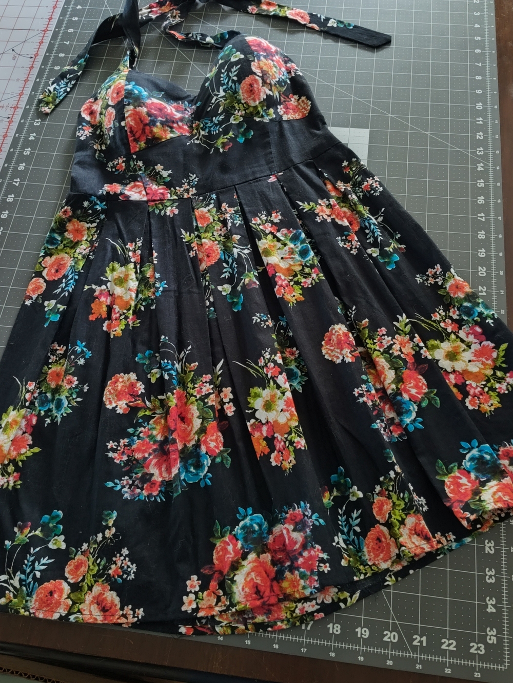 No Boundaries Black Floral Halter Cotton Sundress